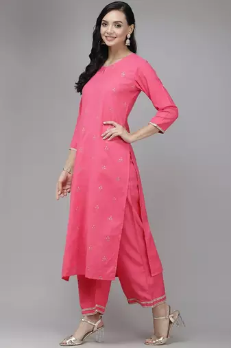 Women Pink & White Floral Embroidered Kurta with Trousers & Dupatta