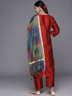 Women Floral Embroidered Kurta with Trousers & Dupatta 6