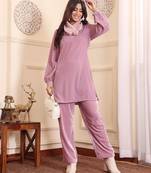 V-Neck Velvet Straight Kurta With Trousers
