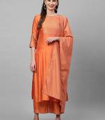 Women Orange Panelled Liva Kurta with Palazzos & With Dupatta