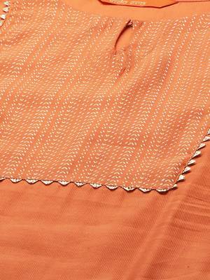 Women Orange Panelled Liva Kurta with Palazzos & With Dupatta 2