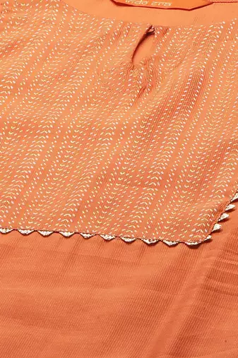 Women Orange Panelled Liva Kurta with Palazzos & With Dupatta