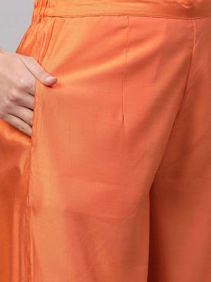 Women Orange Panelled Liva Kurta with Palazzos & With Dupatta 3