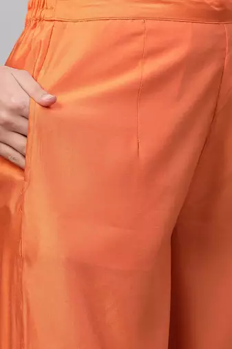 Women Orange Panelled Liva Kurta with Palazzos & With Dupatta
