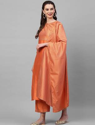 Women Orange Panelled Liva Kurta with Palazzos & With Dupatta 5