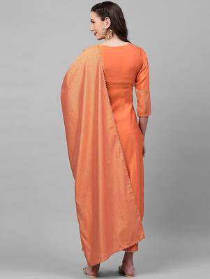 Women Orange Panelled Liva Kurta with Palazzos & With Dupatta 6