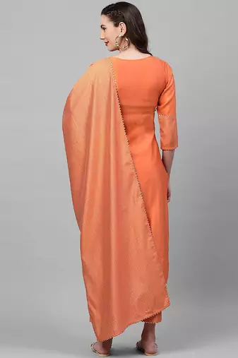 Women Orange Panelled Liva Kurta with Palazzos & With Dupatta