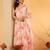 Beige Floral Printed Halter Neck Anarkali Kurta With Trousers & Dupatta