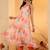 Beige Floral Printed Halter Neck Anarkali Kurta With Trousers & Dupatta