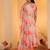 Beige Floral Printed Halter Neck Anarkali Kurta With Trousers & Dupatta