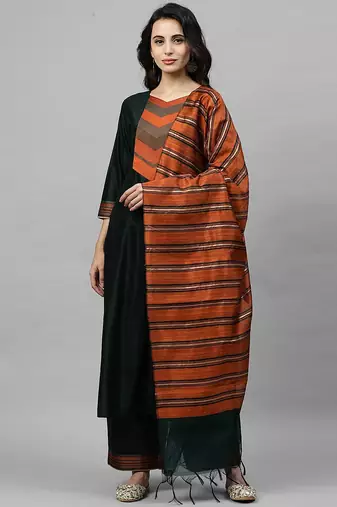 Women Green Yoke Design Pure Cotton Kurta with Palazzos & With Dupatta