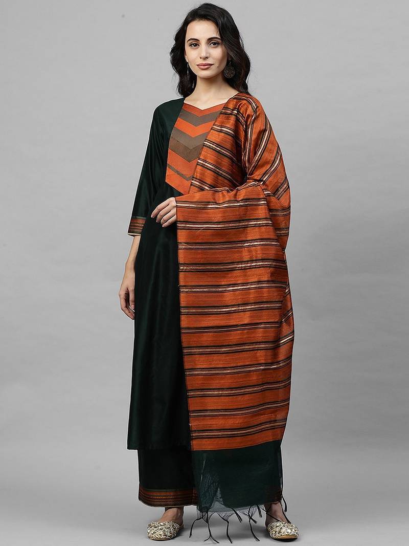 Women Green Yoke Design Pure Cotton Kurta with Palazzos & With Dupatta