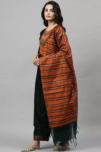 Women Green Yoke Design Pure Cotton Kurta with Palazzos & With Dupatta