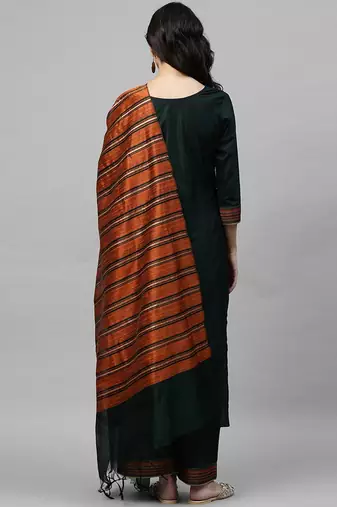 Women Green Yoke Design Pure Cotton Kurta with Palazzos & With Dupatta