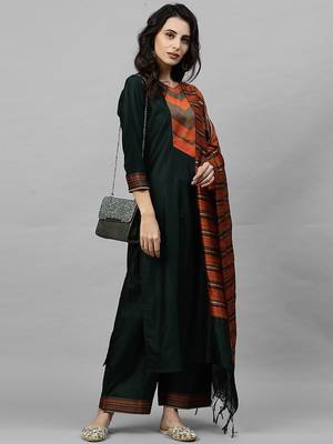 Women Green Yoke Design Pure Cotton Kurta with Palazzos & With Dupatta 7