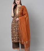 Women Olive Brown & Rust Orange Printed Kurta with Palazzos & Dupatta
