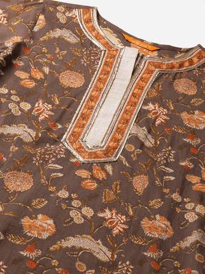 Women Olive Brown & Rust Orange Printed Kurta with Palazzos & Dupatta 2