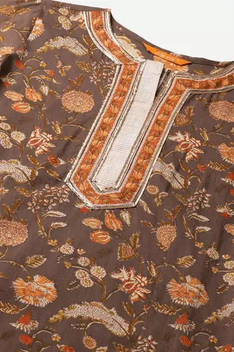 Women Olive Brown & Rust Orange Printed Kurta with Palazzos & Dupatta