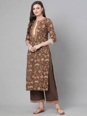 Women Olive Brown & Rust Orange Printed Kurta with Palazzos & Dupatta 5