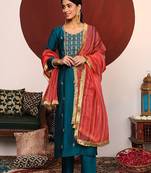 Women Ethnic Motifs Embroidered Regular Thread Work Kurta with Trousers & With Dupatta