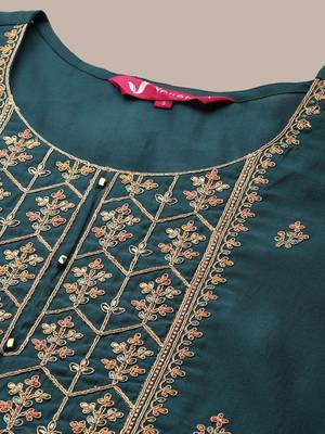 Women Ethnic Motifs Embroidered Regular Thread Work Kurta with Trousers & With Dupatta 2