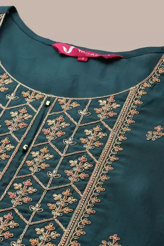 Women Ethnic Motifs Embroidered Regular Thread Work Kurta with Trousers & With Dupatta