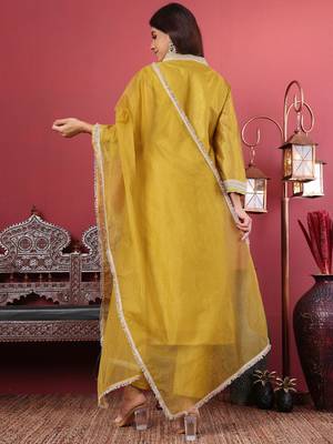 Floral Woven Design Sequinned Jacquard Kurta With Trouser & Dupatta 6