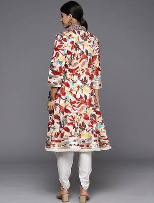 Floral Printed Panelled Mirror Work Pure Cotton Kurta With Dhoti Pants 5