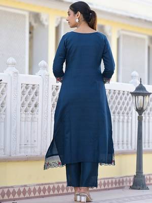 Floral Embroidered Pure Silk A-Line Kurta with Trouser & Dupatta 5