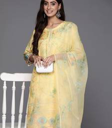 Floral Printed Zari Regular Kurta with Trousers & Dupatta
