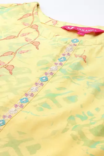 Floral Printed Zari Regular Kurta with Trousers & Dupatta