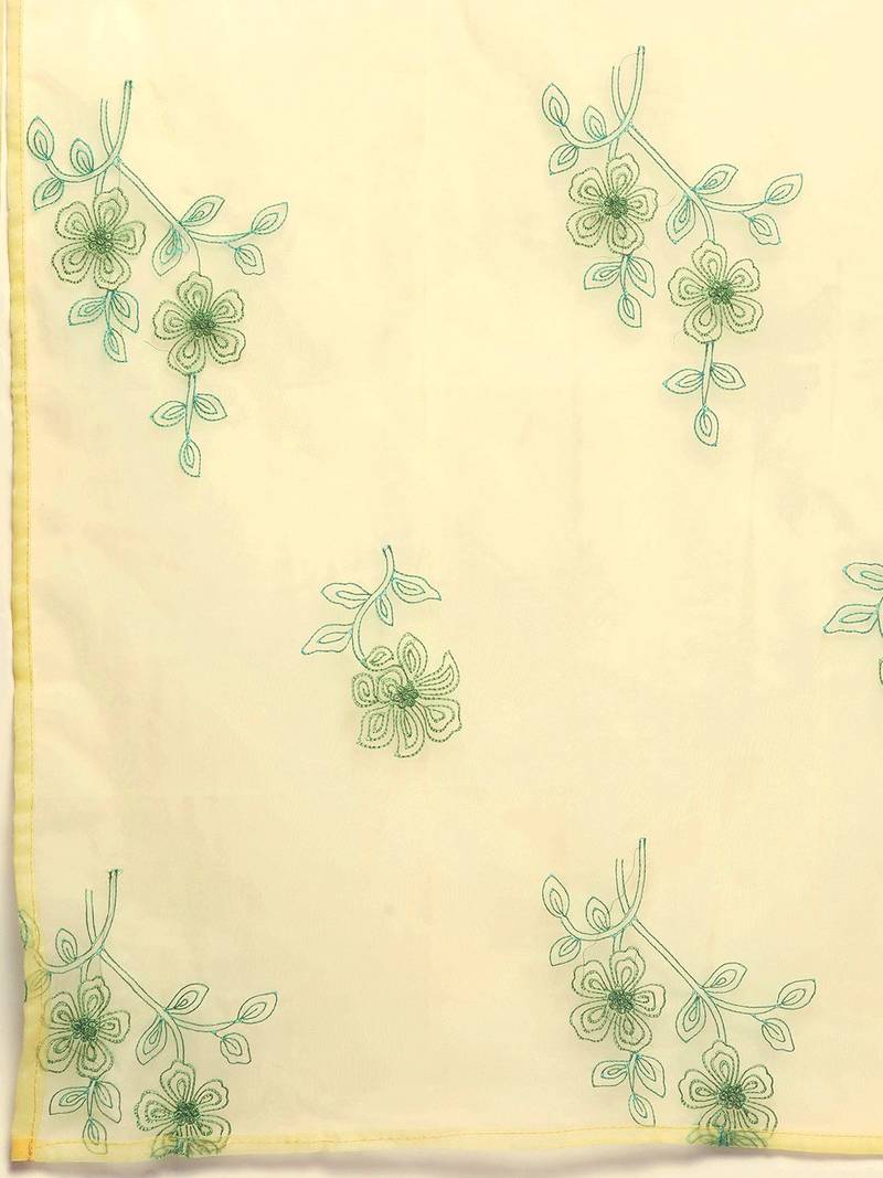 Floral Printed Zari Regular Kurta with Trousers & Dupatta
