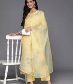 Floral Printed Zari Regular Kurta with Trousers & Dupatta