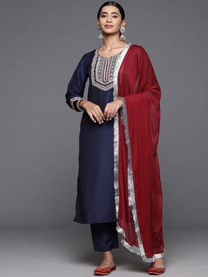 Women Ethnic Motifs Embroidered Regular Kurta with Trousers & With Dupatta 1