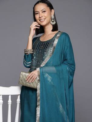 Women Yoke Design Regular Kurta with Trousers & With Dupatta 2