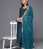 Women Yoke Design Regular Kurta with Trousers & With Dupatta
