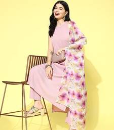 Regular Halter Neck Silk Crepe Kurta with Trousers & Dupatta