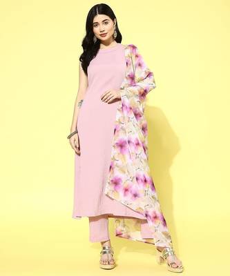 Regular Halter Neck Silk Crepe Kurta with Trousers & Dupatta 1