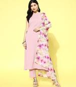 Regular Halter Neck Silk Crepe Kurta with Trousers & Dupatta