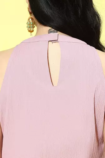 Regular Halter Neck Silk Crepe Kurta with Trousers & Dupatta