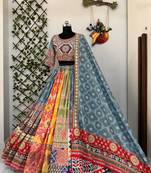 Grey Mirror Navratri Lehenga Choli With Dupatta