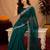 turquoise soft shimmer chiffon embroidery work designer saree with unstitched blouse piece