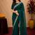 turquoise soft shimmer chiffon embroidery work designer saree with unstitched blouse piece