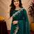 turquoise soft shimmer chiffon embroidery work designer saree with unstitched blouse piece
