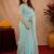sky blue soft shimmer chiffon embroidery work designer saree with unstitched blouse piece