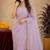 dusty lavender soft shimmer chiffon embroidery work designer saree with unstitched blouse piece