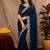 blue soft shimmer chiffon embroidery work designer saree with unstitched blouse piece