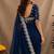 blue soft shimmer chiffon embroidery work designer saree with unstitched blouse piece