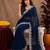 blue soft shimmer chiffon embroidery work designer saree with unstitched blouse piece