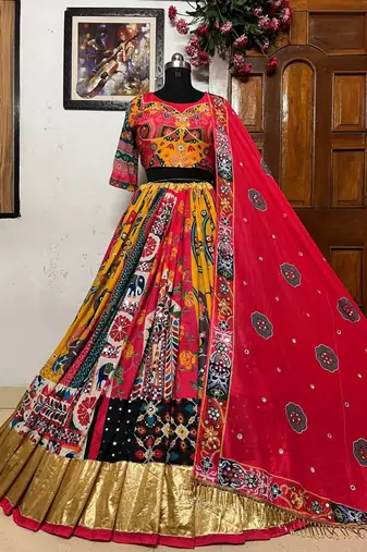 Pink Silk Navratri Lehnega Choli With Dupatta